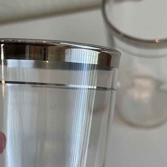 Macbeth-Evans Glass Company Optic Rib Silver Platinum Rim Juice Glasses set of 2 - Picture 4 of 7